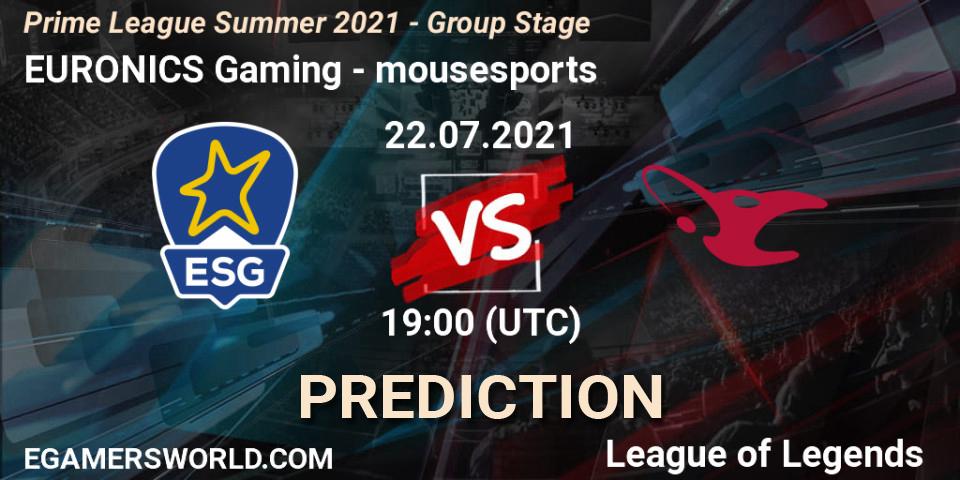 EURONICS Gaming - mousesports: прогноз. 22.07.21, LoL, Prime League Summer 2021 - Group Stage