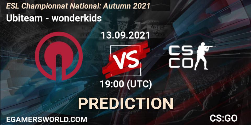 Ubiteam - wonderkids: прогноз. 13.09.2021 at 16:00, Counter-Strike (CS2), ESL Championnat National: Autumn 2021