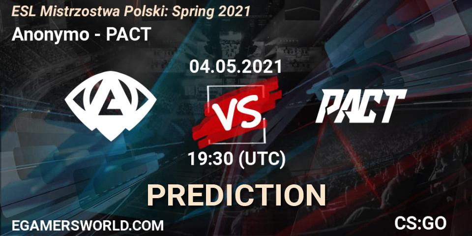 Anonymo - PACT: прогноз. 04.05.2021 at 19:40, Counter-Strike (CS2), ESL Mistrzostwa Polski: Spring 2021