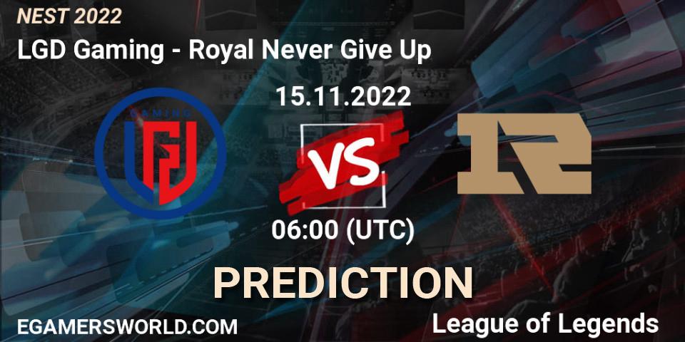 LGD Gaming - Royal Never Give Up: прогноз. 15.11.2022 at 06:00, LoL, NEST 2022