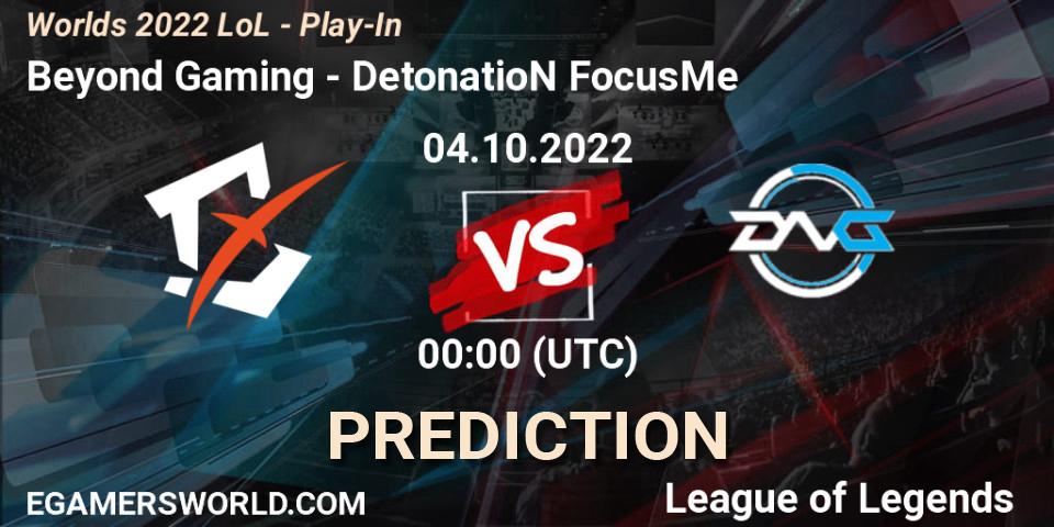Beyond Gaming - DetonatioN FocusMe: прогноз. 01.10.2022 at 22:00, LoL, Worlds 2022 LoL - Play-In