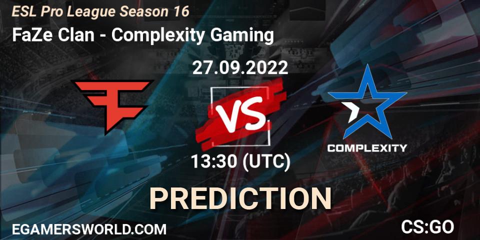 FaZe Clan - Complexity Gaming: прогноз. 27.09.2022 at 17:55, Counter-Strike (CS2), ESL Pro League Season 16