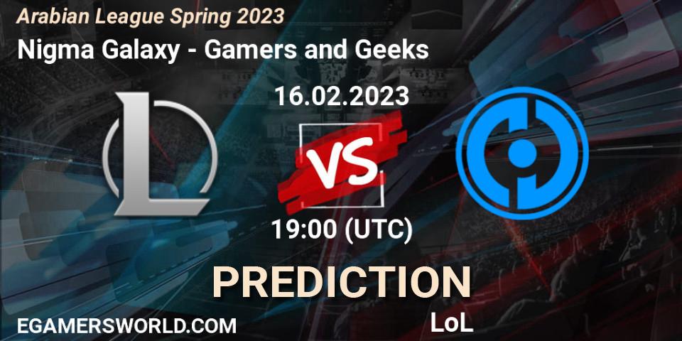 Nigma Galaxy MENA - Gamers and Geeks: прогноз. 16.02.2023 at 19:00, LoL, Arabian League Spring 2023