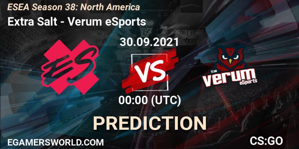 Extra Salt - Verum eSports: прогноз. 30.09.2021 at 00:00, Counter-Strike (CS2), ESEA Season 38: North America 