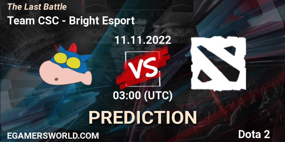 Team CSC - Bright Esport: прогноз. 11.11.2022 at 03:04, Dota 2, The Last Battle