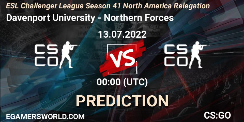 Davenport University - Northern Forces: прогноз. 13.07.2022 at 00:00, Counter-Strike (CS2), ESL Challenger League Season 41 North America Relegation
