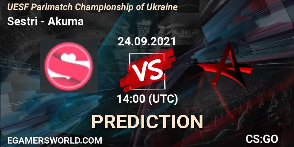 Sestri - Akuma: прогноз. 24.09.2021 at 14:00, Counter-Strike (CS2), UESF Parimatch Championship of Ukraine