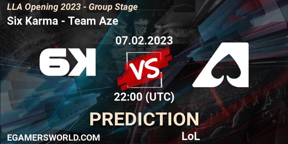 Six Karma - Team Aze: прогноз. 07.02.2023 at 22:00, LoL, LLA Opening 2023 - Group Stage