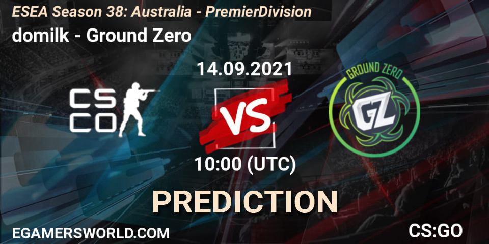 domilk - Ground Zero: прогноз. 14.09.2021 at 10:00, Counter-Strike (CS2), ESEA Season 38: Australia - Premier Division