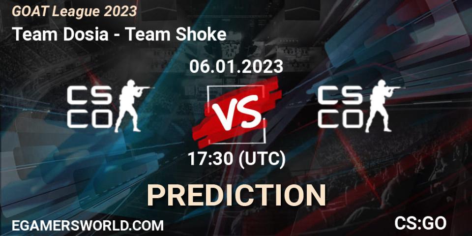 Team Dosia - Team Shoke: прогноз. 06.01.2023 at 17:30, Counter-Strike (CS2), GOAT League 2023