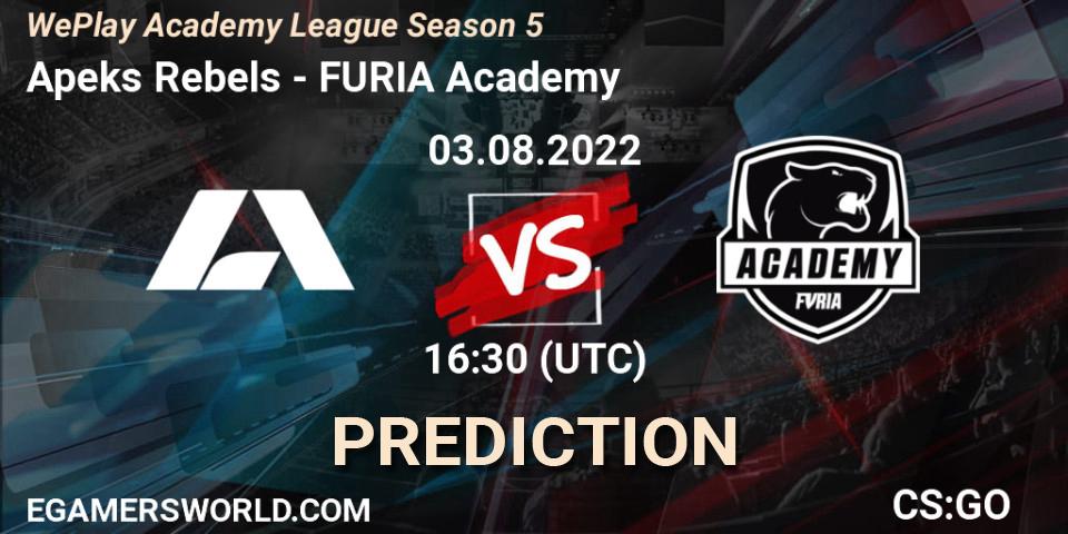 Apeks Rebels - FURIA Academy: прогноз. 03.08.2022 at 16:30, Counter-Strike (CS2), WePlay Academy League Season 5