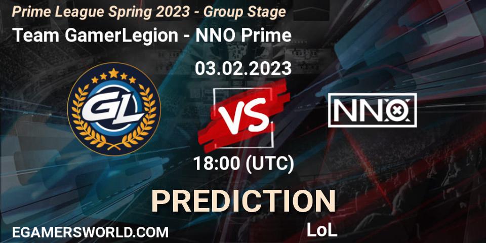 Team GamerLegion - NNO Prime: прогноз. 03.02.2023 at 20:00, LoL, Prime League Spring 2023 - Group Stage