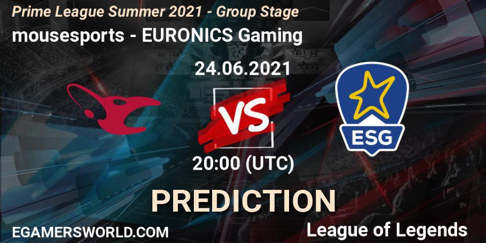 mousesports - EURONICS Gaming: прогноз. 24.06.2021 at 16:00, LoL, Prime League Summer 2021 - Group Stage