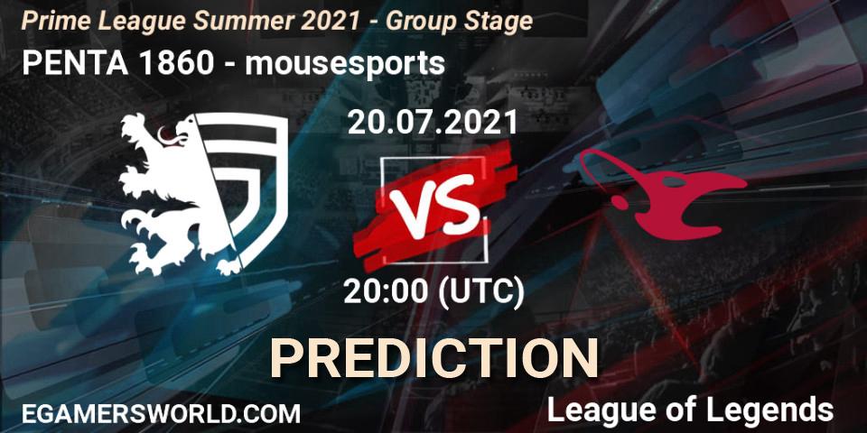 PENTA 1860 - mousesports: прогноз. 20.07.2021 at 18:00, LoL, Prime League Summer 2021 - Group Stage