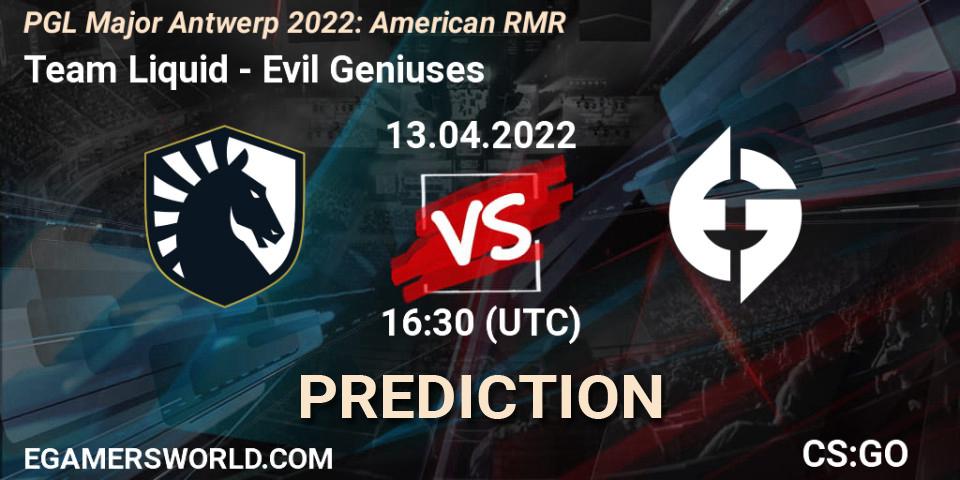 Team Liquid - Evil Geniuses: прогноз. 13.04.2022 at 14:50, Counter-Strike (CS2), PGL Major Antwerp 2022: American RMR
