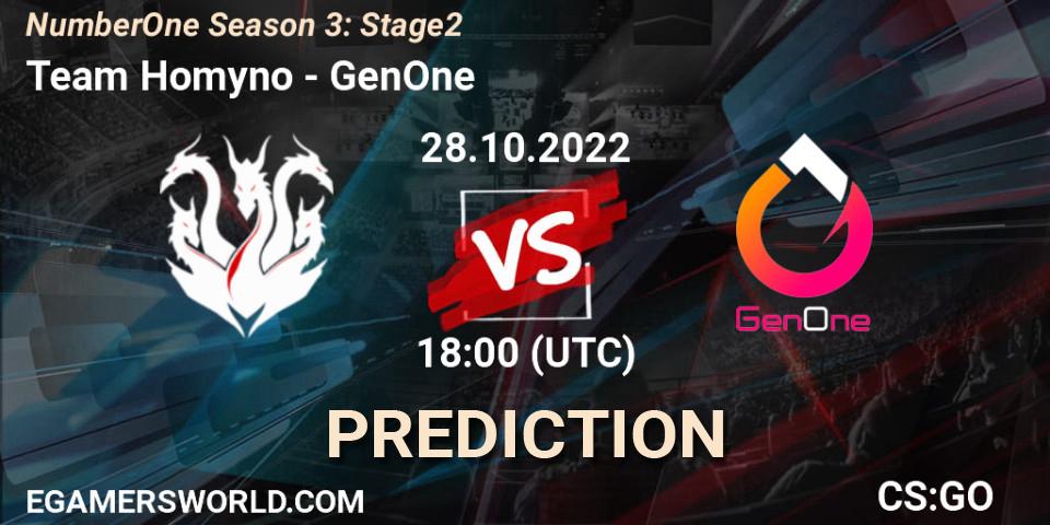 Team Homyno - GenOne: прогноз. 01.11.2022 at 19:00, Counter-Strike (CS2), NumberOne Season 3: Stage 2