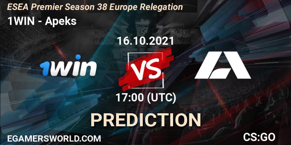 1WIN - Apeks: прогноз. 16.10.2021 at 17:00, Counter-Strike (CS2), ESEA Premier Season 38 Europe Relegation