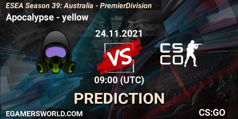 Apocalypse - yellow: прогноз. 24.11.2021 at 09:00, Counter-Strike (CS2), ESEA Season 39: Australia - Premier Division