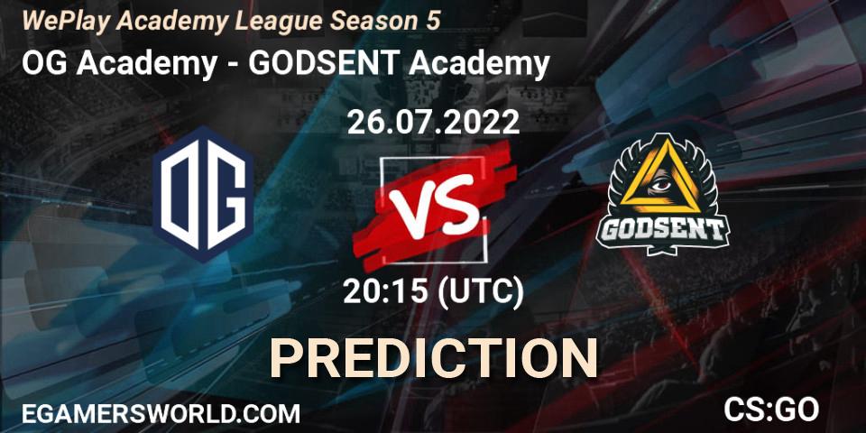 OG Academy - GODSENT Academy: прогноз. 26.07.2022 at 20:15, Counter-Strike (CS2), WePlay Academy League Season 5