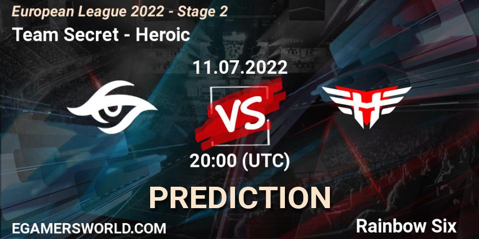 Team Secret - Heroic: прогноз. 11.07.2022 at 17:00, Rainbow Six, European League 2022 - Stage 2