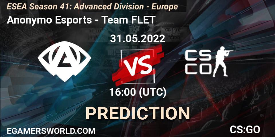 Anonymo Esports - Team FLET: прогноз. 31.05.2022 at 16:00, Counter-Strike (CS2), ESEA Season 41: Advanced Division - Europe