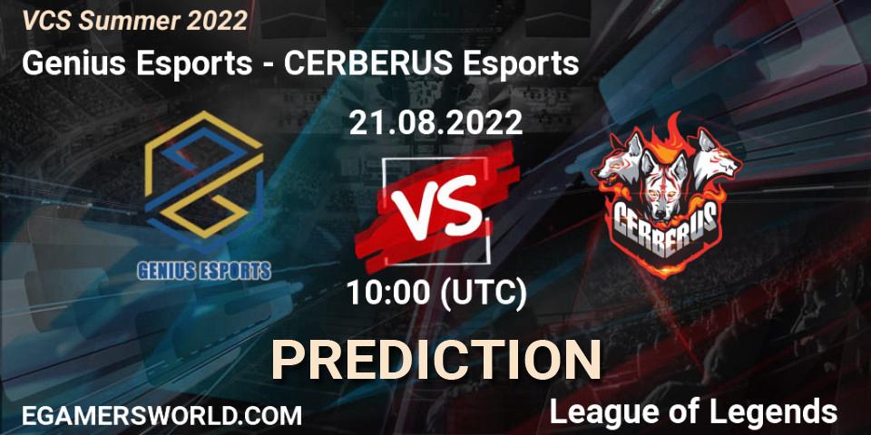 Genius Esports - CERBERUS Esports: прогноз. 21.08.2022 at 10:00, LoL, VCS Summer 2022