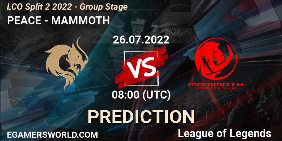 PEACE - MAMMOTH: прогноз. 26.07.2022 at 08:00, LoL, LCO Split 2 2022 - Group Stage