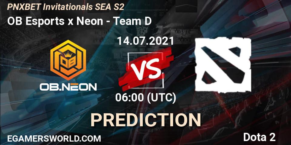 OB Esports x Neon - Team D: прогноз. 14.07.2021 at 06:53, Dota 2, PNXBET Invitationals SEA S2