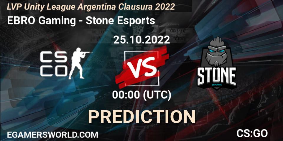 EBRO Gaming - Stone Esports: прогноз. 25.10.2022 at 01:00, Counter-Strike (CS2), LVP Unity League Argentina Clausura 2022