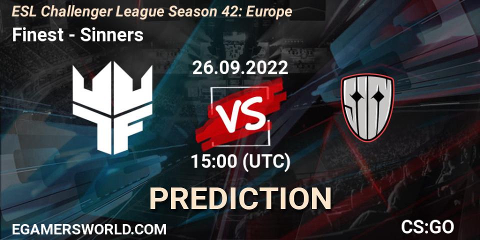 Finest - Sinners: прогноз. 26.09.2022 at 15:00, Counter-Strike (CS2), ESL Challenger League Season 42: Europe