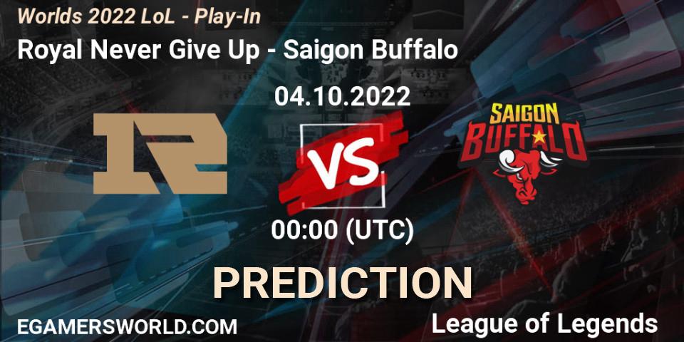 Royal Never Give Up - Saigon Buffalo: прогноз. 03.10.2022 at 01:00, LoL, Worlds 2022 LoL - Play-In