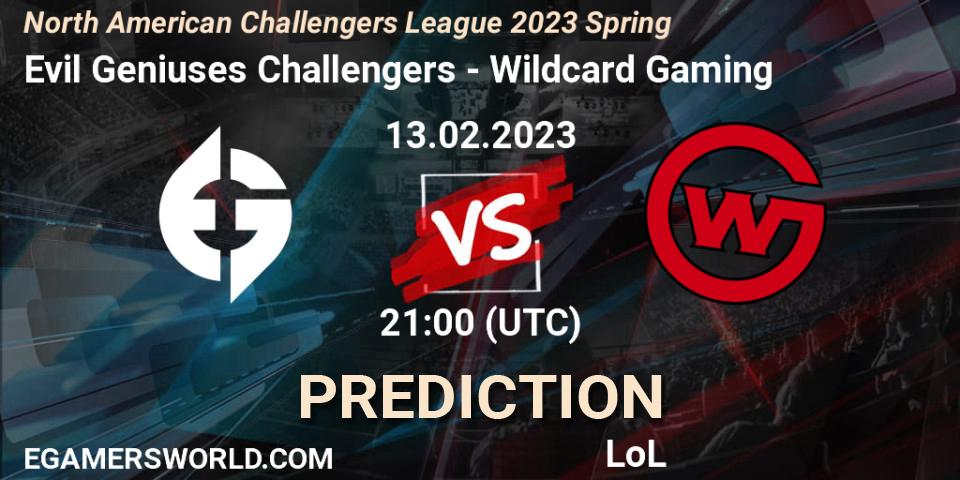 Evil Geniuses Challengers - Wildcard Gaming: прогноз. 13.02.2023 at 21:00, LoL, NACL 2023 Spring - Group Stage