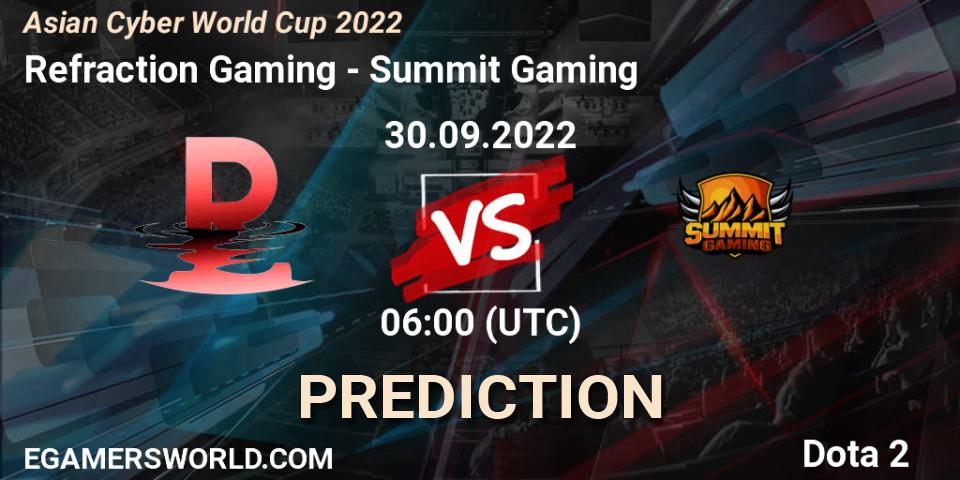 Refraction Gaming - Summit Gaming: прогноз. 30.09.2022 at 06:07, Dota 2, Asian Cyber World Cup 2022