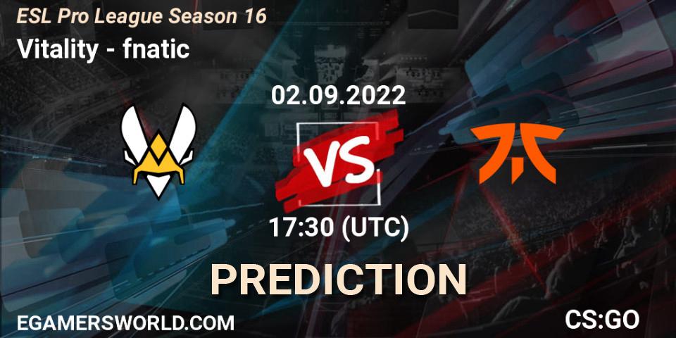 Vitality - fnatic: прогноз. 02.09.2022 at 17:30, Counter-Strike (CS2), ESL Pro League Season 16