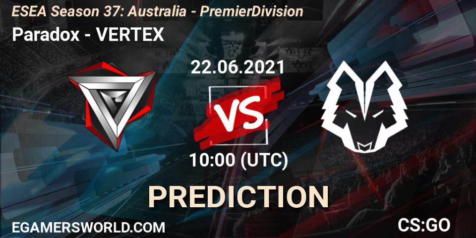 Paradox - VERTEX: прогноз. 22.06.2021 at 10:00, Counter-Strike (CS2), ESEA Season 37: Australia - Premier Division