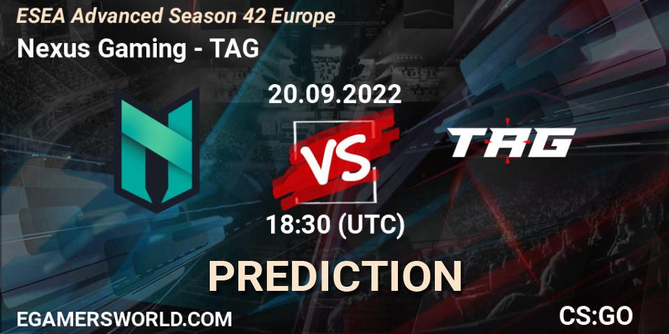 Nexus Gaming - TAG: прогноз. 20.09.2022 at 18:30, Counter-Strike (CS2), ESEA Season 42: Advanced Division - Europe