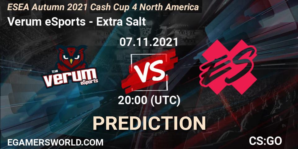 Verum eSports - Extra Salt: прогноз. 07.11.2021 at 22:00, Counter-Strike (CS2), ESEA Cash Cup: North America - Autumn 2021 #4