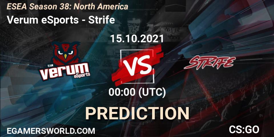 Verum eSports - Strife: прогноз. 15.10.2021 at 00:00, Counter-Strike (CS2), ESEA Season 38: North America 