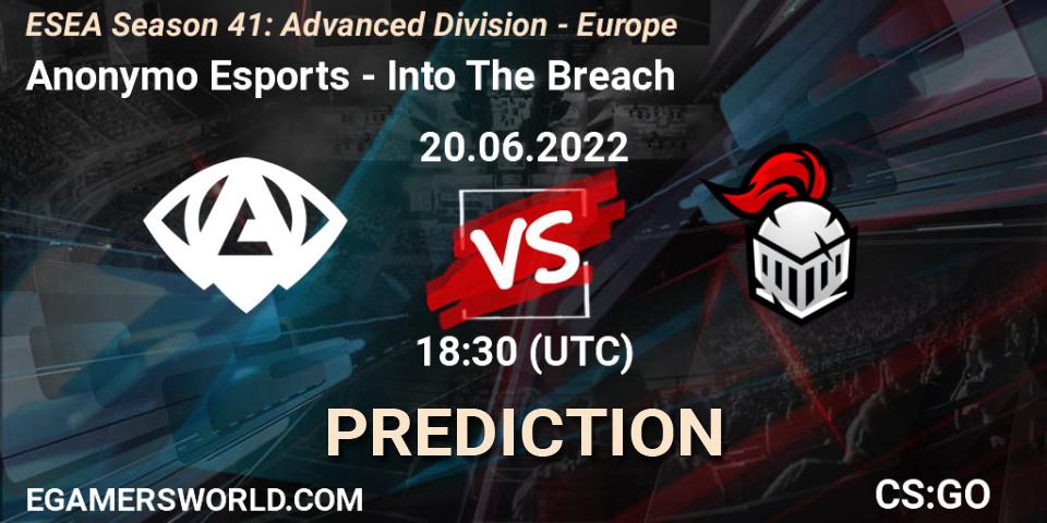 Anonymo Esports - Into The Breach: прогноз. 20.06.2022 at 16:00, Counter-Strike (CS2), ESEA Season 41: Advanced Division - Europe
