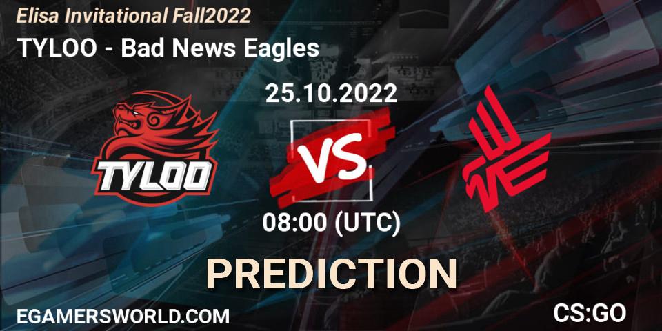 TYLOO - Bad News Eagles: прогноз. 25.10.2022 at 08:00, Counter-Strike (CS2), Elisa Invitational Fall 2022
