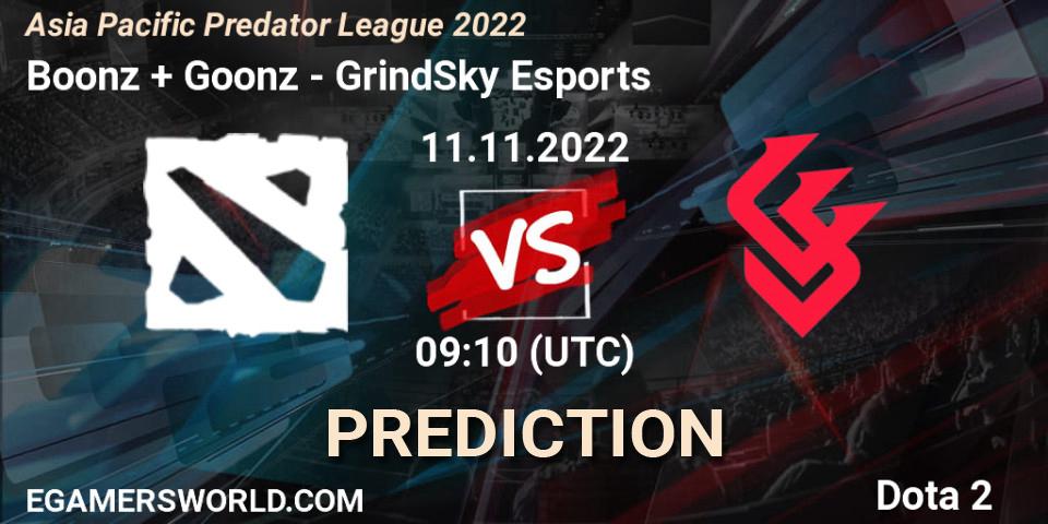 Boonz + Goonz - GrindSky Esports: прогноз. 11.11.2022 at 09:10, Dota 2, Asia Pacific Predator League 2022