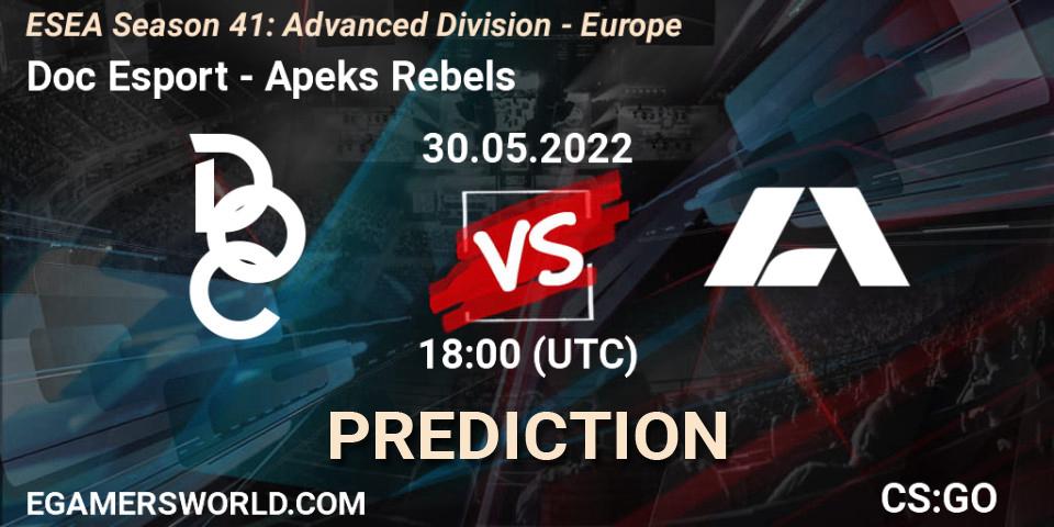 Doc Esport - Apeks Rebels: прогноз. 30.05.2022 at 18:00, Counter-Strike (CS2), ESEA Season 41: Advanced Division - Europe