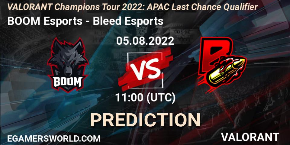 BOOM Esports - Bleed Esports: прогноз. 05.08.2022 at 11:00, VALORANT, VCT 2022: APAC Last Chance Qualifier