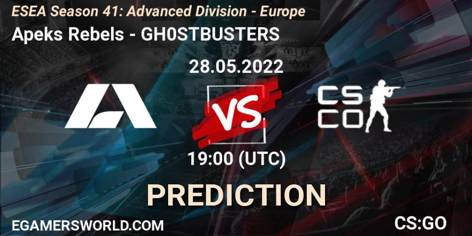 Apeks Rebels - GH0STBUSTERS: прогноз. 28.05.2022 at 19:00, Counter-Strike (CS2), ESEA Season 41: Advanced Division - Europe
