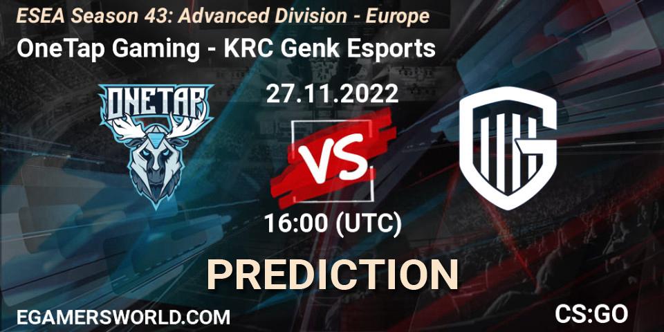 OneTap Gaming - KRC Genk Esports: прогноз. 27.11.22, CS2 (CS:GO), ESEA Season 43: Advanced Division - Europe