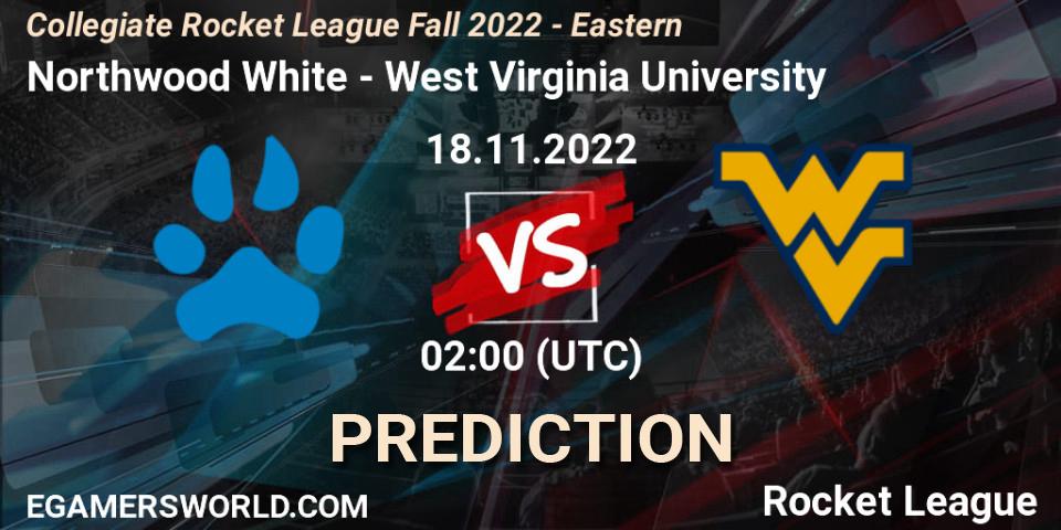 Northwood White - West Virginia University: прогноз. 18.11.2022 at 02:00, Rocket League, Collegiate Rocket League Fall 2022 - Eastern