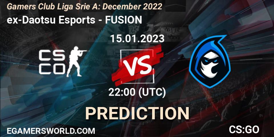 ex-Daotsu Esports - FUSION: прогноз. 15.01.2023 at 22:00, Counter-Strike (CS2), Gamers Club Liga Série A: December 2022
