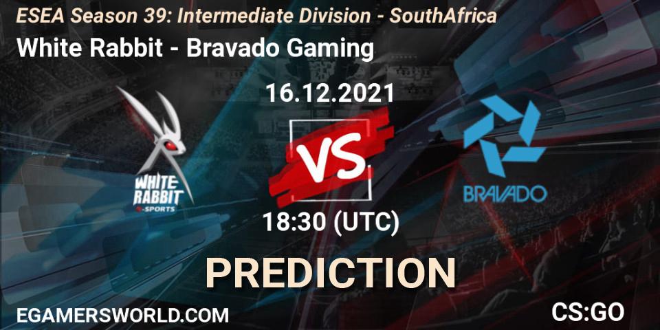 White Rabbit - Bravado Gaming: прогноз. 16.12.2021 at 18:30, Counter-Strike (CS2), ESEA Season 39: Intermediate Division - South Africa
