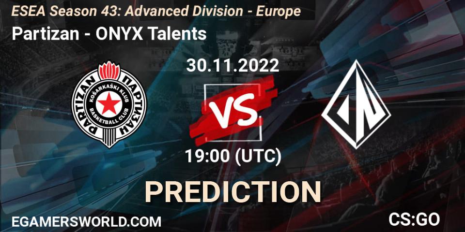 Partizan - ONYX Talents: прогноз. 30.11.22, CS2 (CS:GO), ESEA Season 43: Advanced Division - Europe