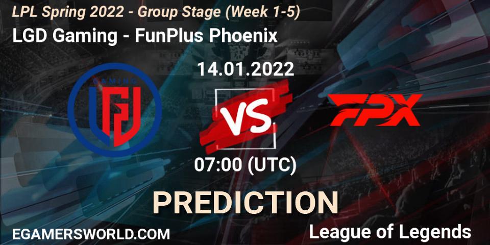 LGD Gaming - FunPlus Phoenix: прогноз. 14.01.2022 at 07:00, LoL, LPL Spring 2022 - Group Stage (Week 1-5)